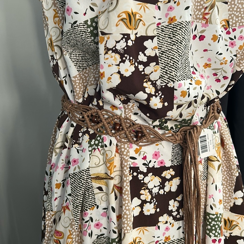 Artisanal Tan Faux Leather Woven belt with Intricate Texture